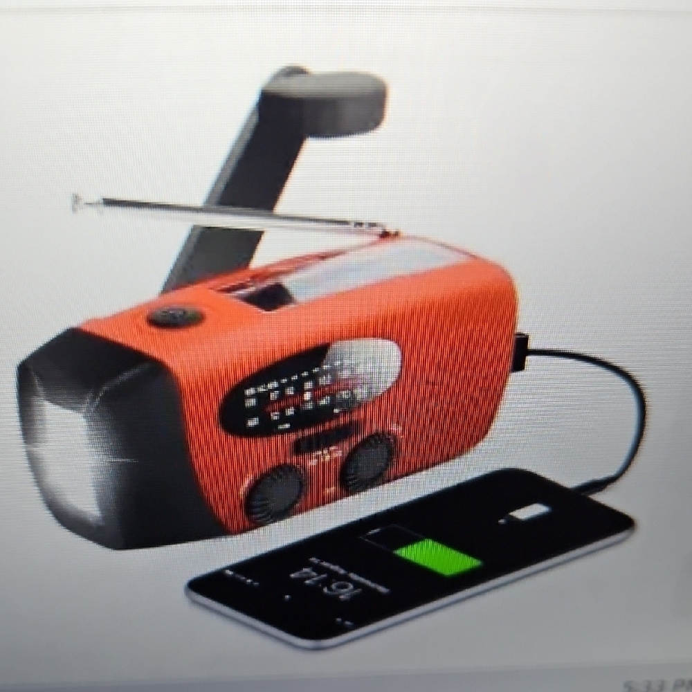 Orange Emergency Hand-Crank Radio with Flashlight and USB Phone Charging